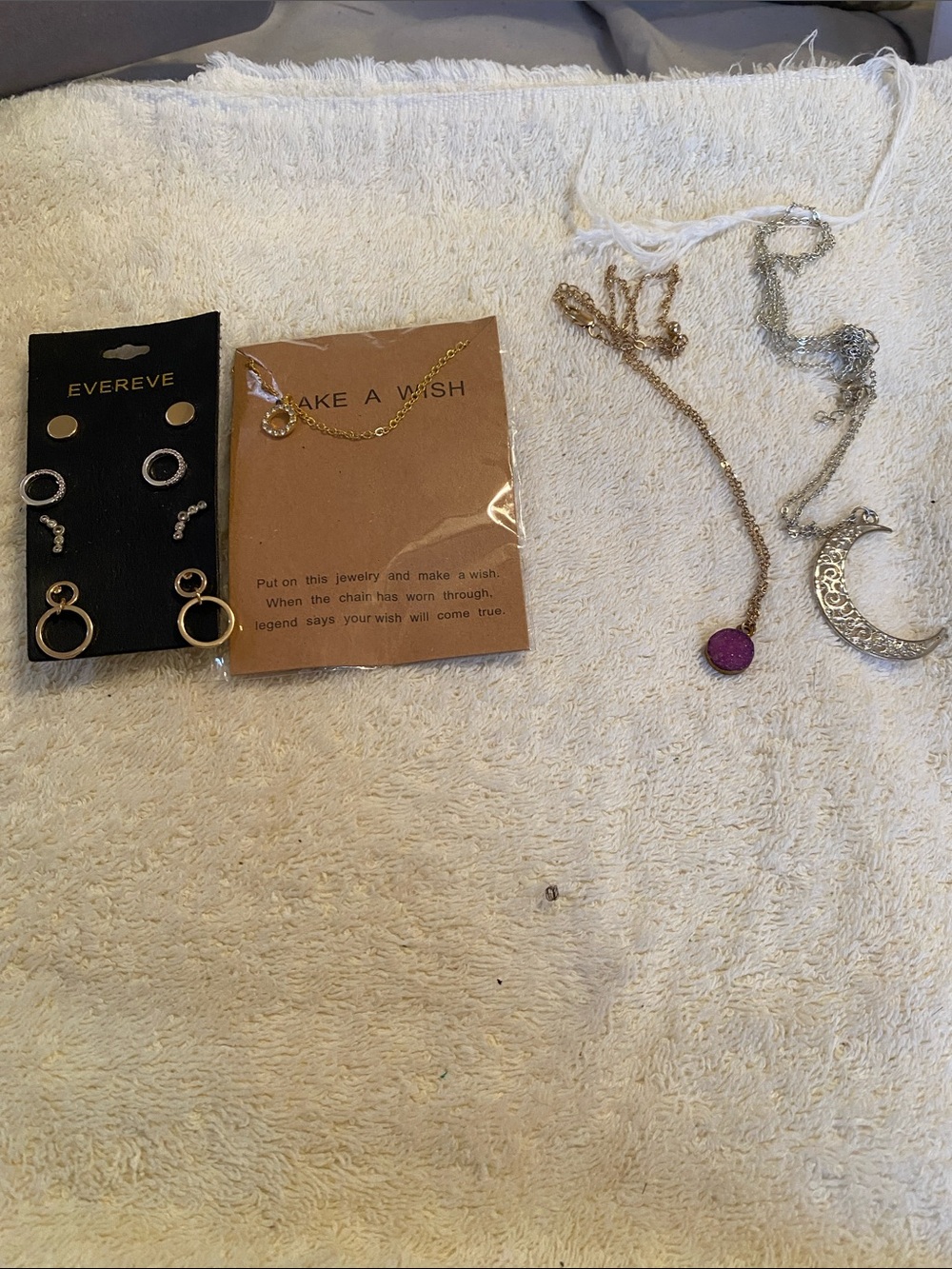 Evereve Gold and Purple Mixed Earring Set with Pendant Necklace